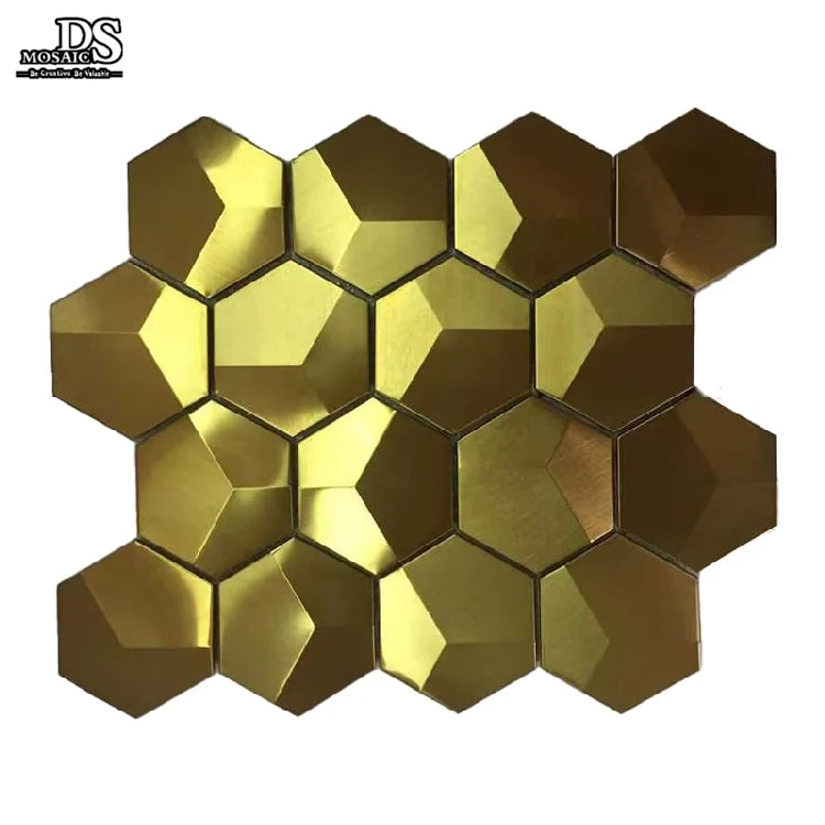 Modern Golden Hexagon 3D Stainless Steel Mosaic Wall Decor for Interior Walls with