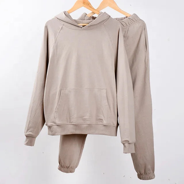SanDian Wholesale Custom Men's Plain Unisex Streetwear 100% Cotton Sweat Track Suit With Custom Label USA Size Print Hoodie Set