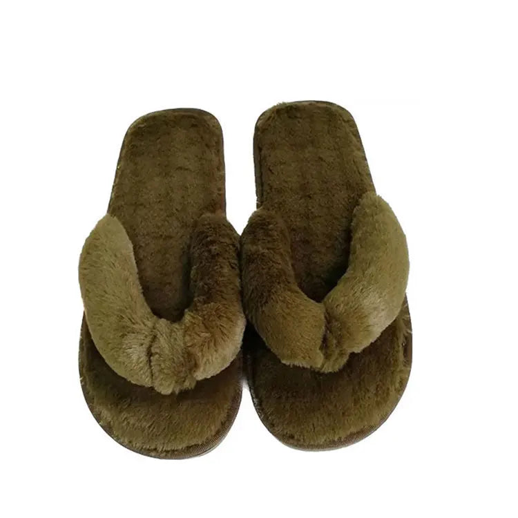 Nice Women's Winter Warm Furry for Slippers Soft Indoor Flat Floor Home Shoes with Flip Flops Design