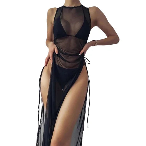 Solid Color 3 Piece Swimwear Black Bikini Set Good Quality Beachwear