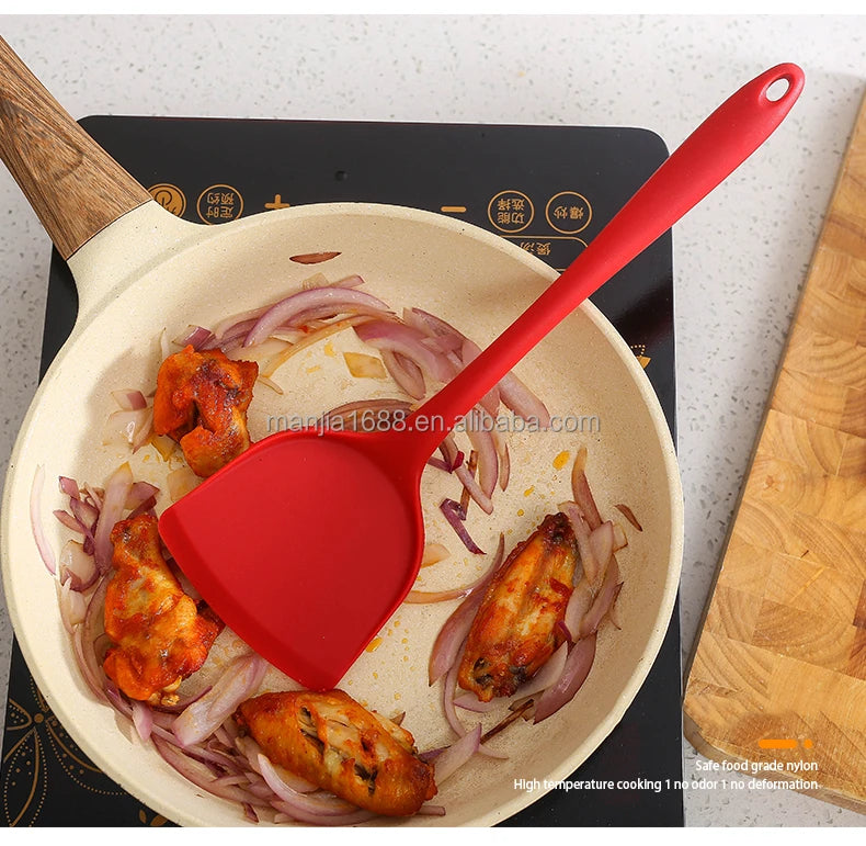 Manjia Custom Wholesale Kitchen Cooking Utensil Long Spatula One Piece Design Silicone Spatula