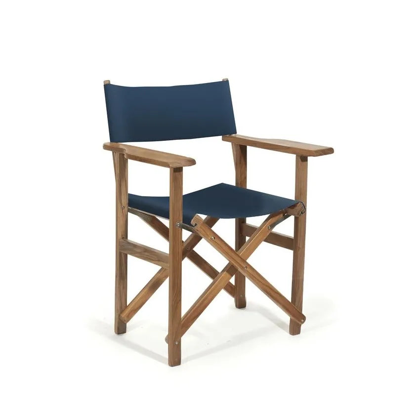 Luxury Folding Camping Beach Chair & Director Chair  -   Custom Atlantic Blue Canvas with Wooden Frame for Outdoor Use