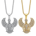 Hip Hop Ancient Egyptian Religious Stainless Steel Horus Eagle Pendant Necklace Gold Square Pearl Chain Zircon Jewelry