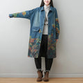 Wholesale 2026 Autumn New Large Size Washed Old Denim Print Mid Length Slim Cardigan Women's Coat