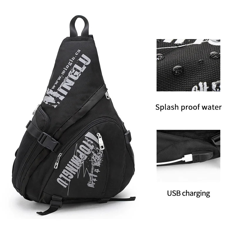 Factory Wholesale Student Fashion USB Charging Custom Messenger Bag Waterproof Bicycle Sports Sling Chest Bag Men