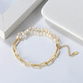 RINNTIN GPB04 Handmade 925 Sterling Silver Paperclip Chains White Freshwater Cultured Pearl Double Strand Bracelet for Women