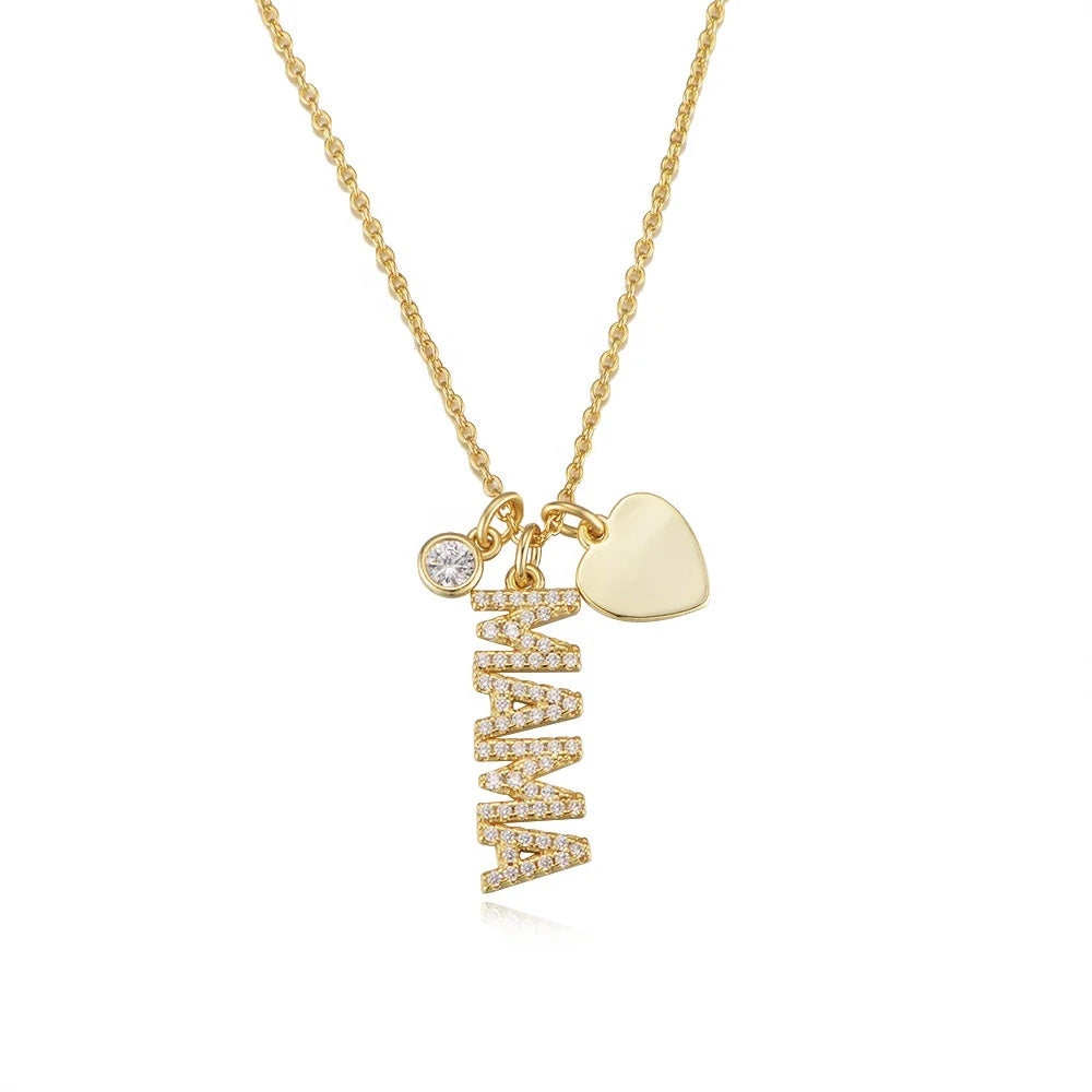 Mother's Day Gift Wholesale Jewelry 925 Sterling Silver Mama Charms Heart Pendant Necklace