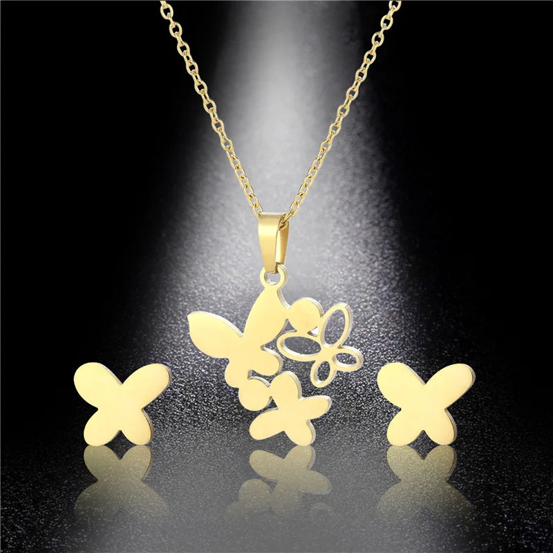 Wholesale Price Simple Glossy Letter Butterfly Necklace Luxury Set Jewelry Stainless Steel Jewelry for Women