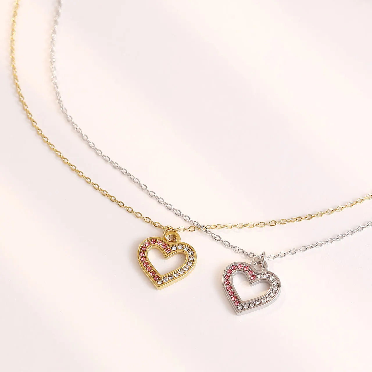 Simple Style Hollow Out Heart Shaped Pendant Stainless Steel Zirconia Necklace Personalized Jewelry Wholesale