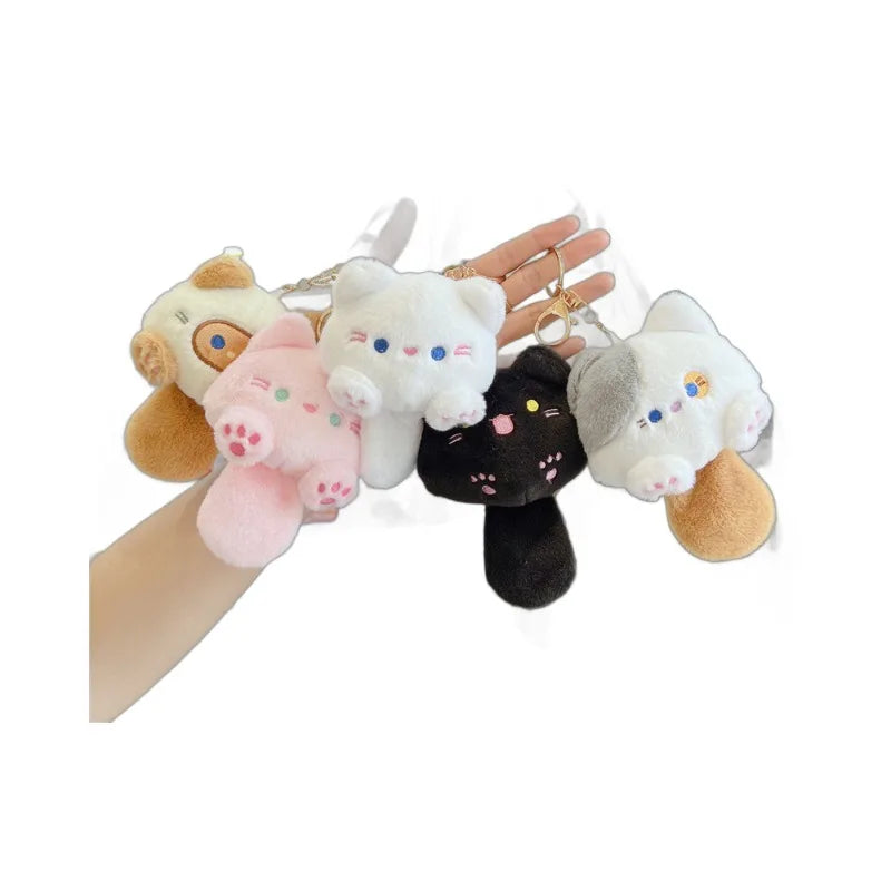 Cute BB Called Casual Cat Plush Keychain Toys for Stuffed Animal Machine Pendant with Sound Squeaking Cartoon Keychain Bag Charm