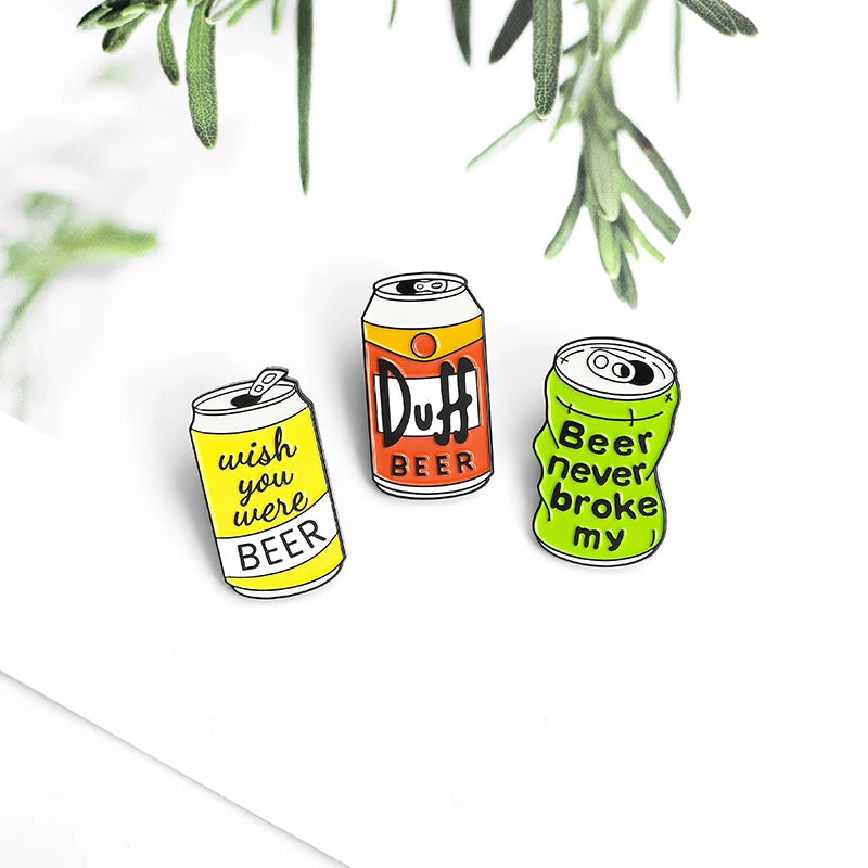Wish You Were Beer Badge TV Series Beer Can Enamel Plated Pin Custom Made Duff Brooch Bag Clothes for