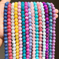 Wholesale 6/8/10MM Blue/Pink/Red Frosted Matte Dyeing Jade Chalcedony Stone Beads for Jewelry Making Diy