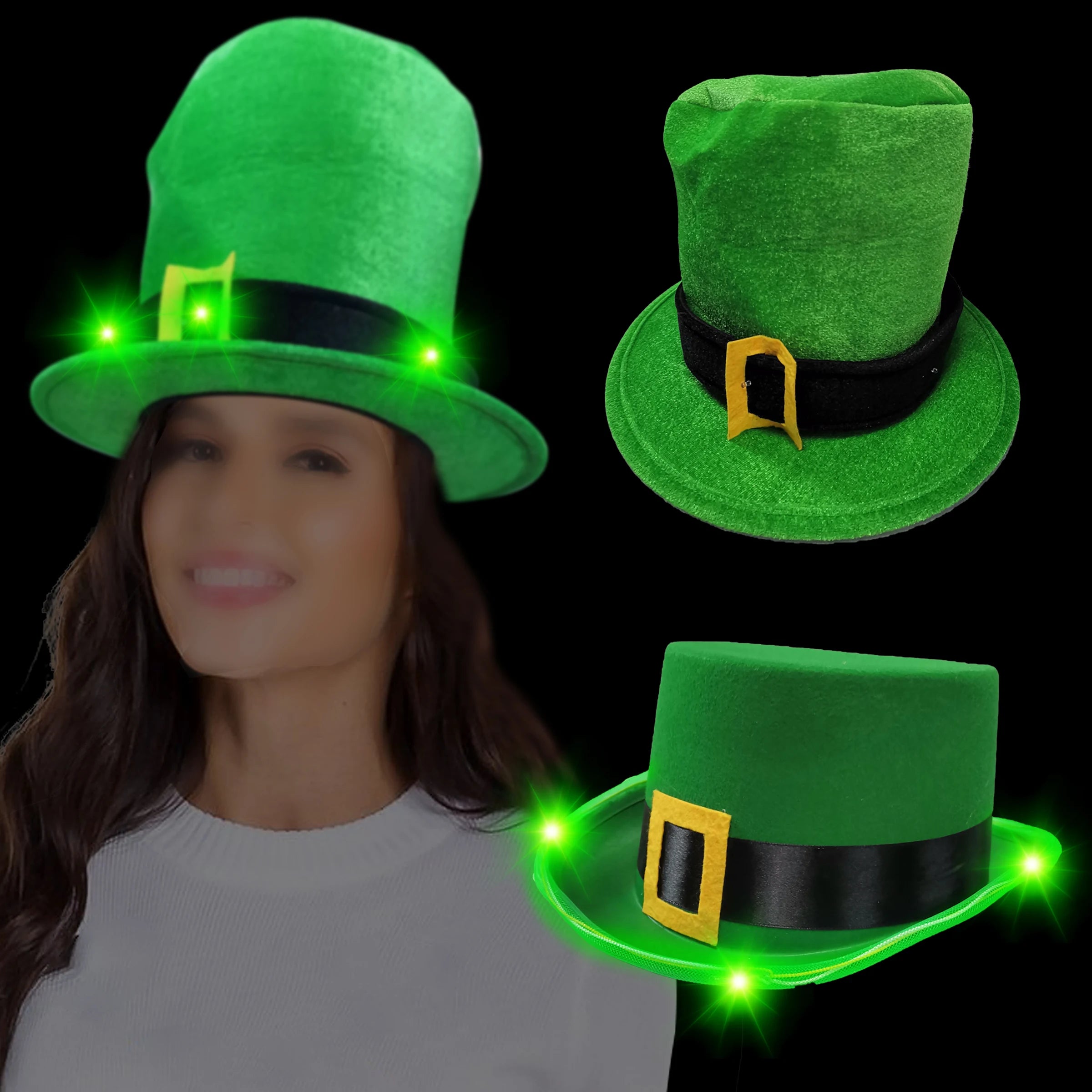 NeonGlo Saint Patrick's Day Wide Brim Cupcake Hat Cake Toppers Red Black White Green Logo Topper Party Favor Item