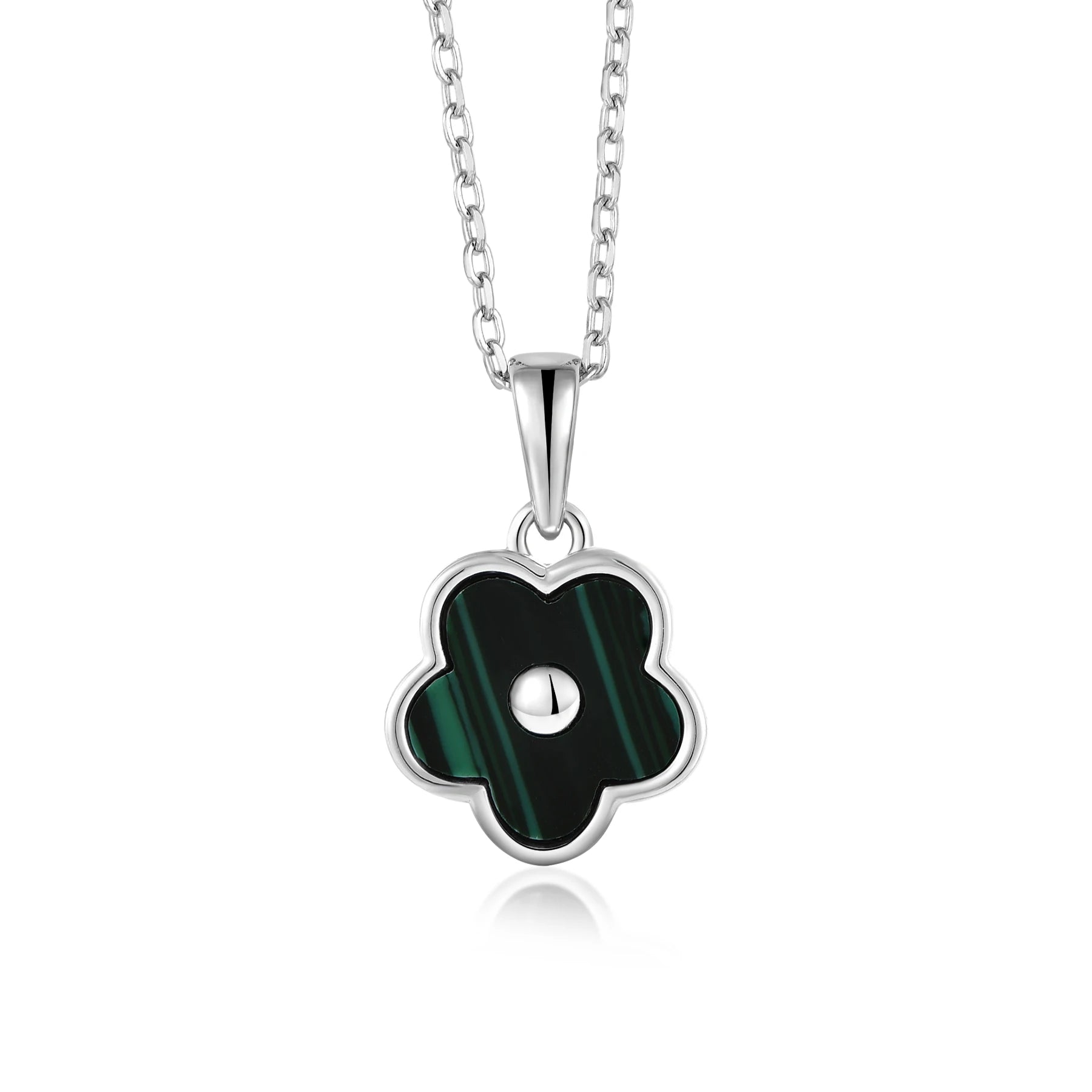 QX CUSTOM Fine Jewelry 925 Sterling Silver Malachite Five Leaf Clover Flower Pendant Women Necklace