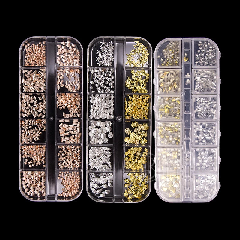 BIN Rose 3D Nails Art Metal Charms Nail Stud Jewelry Salon Nail Accessories Supplies Gold Gold Color Inner Box Plastic 100 Box