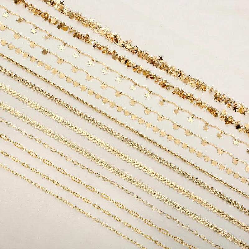 Wholesale 14k Gold Plated Loose Chain Brass Multi Specification Star Piece Heart Round Chain for Jewelry Making