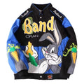 Wholesale Custom logo Duffle Pure Cotton Plus Size Embroidery Patch Light Blue Cartoon Varsity Racing Jacket for Men