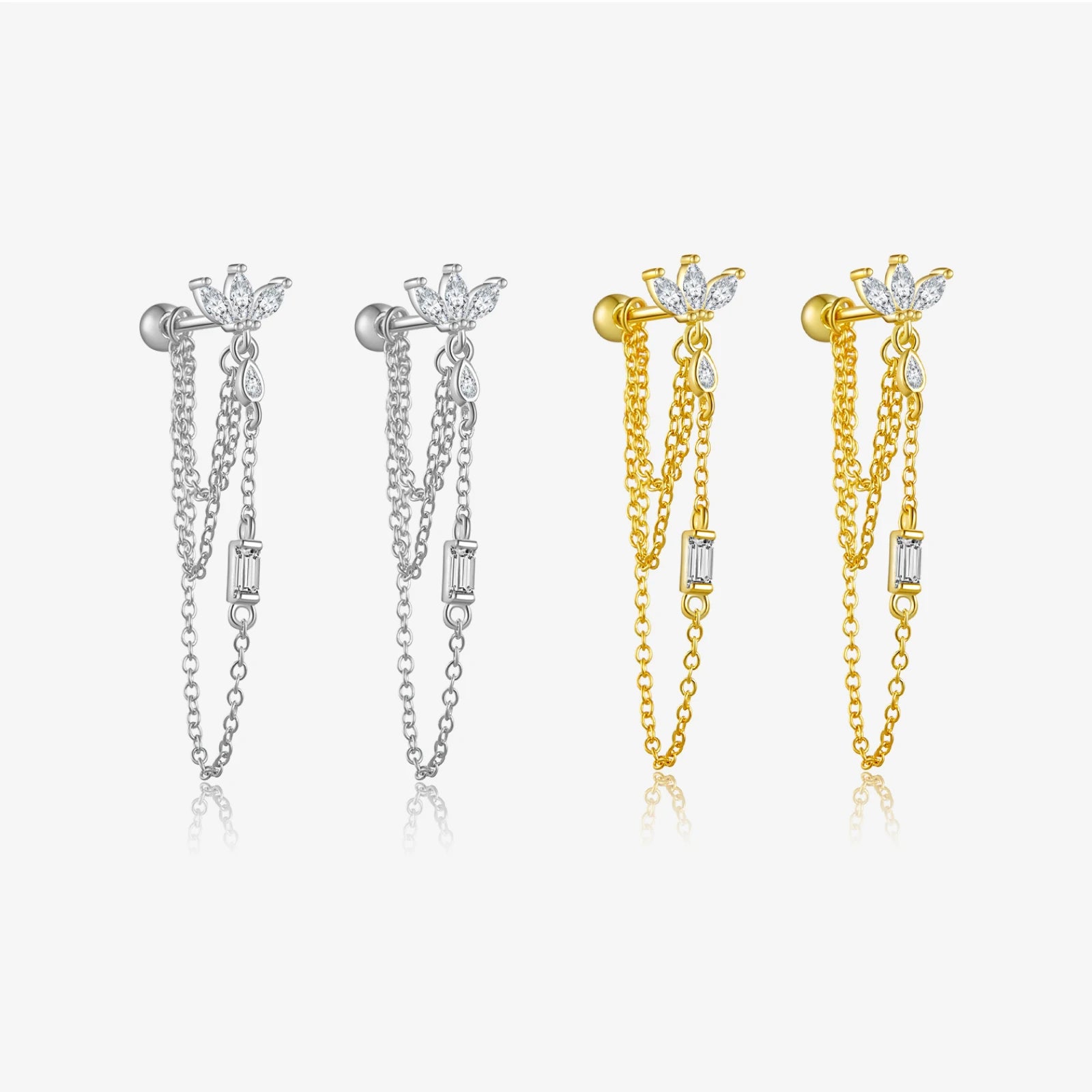 FUAMAY Fashion Gold Plated 925 Sterling Silver Clover Stud Earrings Dainty Chain Drop Ball Back Tassels Stud Earrings