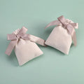 CSMD Chinese Suppliers Retail 7x9cm Eco-Friendly Cheap Small Velvet Fabric Ivory Beige Drawstring Jewelry Pouch with Gray Ribbon