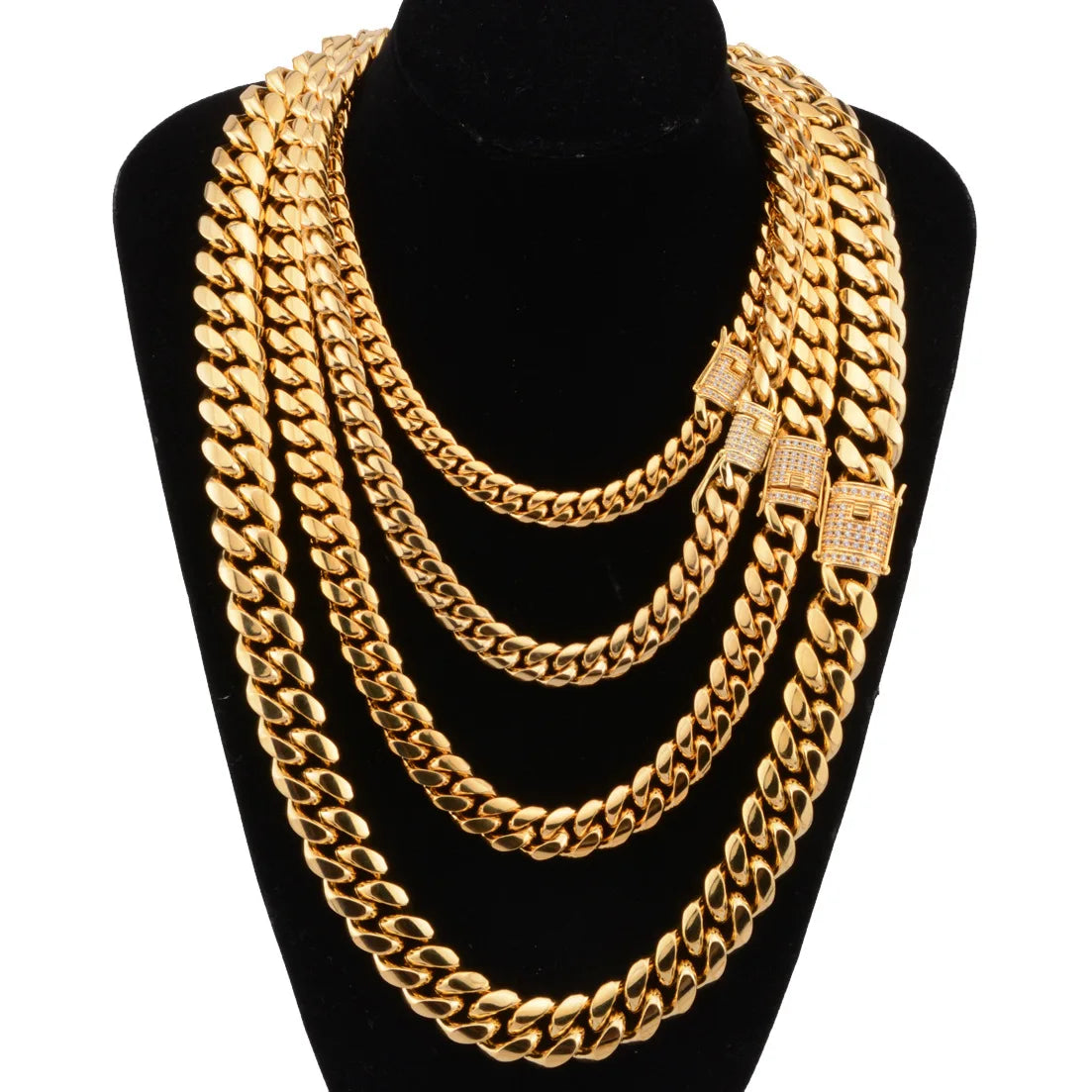 Micro-Inlaid White Diamond Buckle 8mm Stainless Steel Gold Plated Link Cable Chain Necklace Encrypted Religious