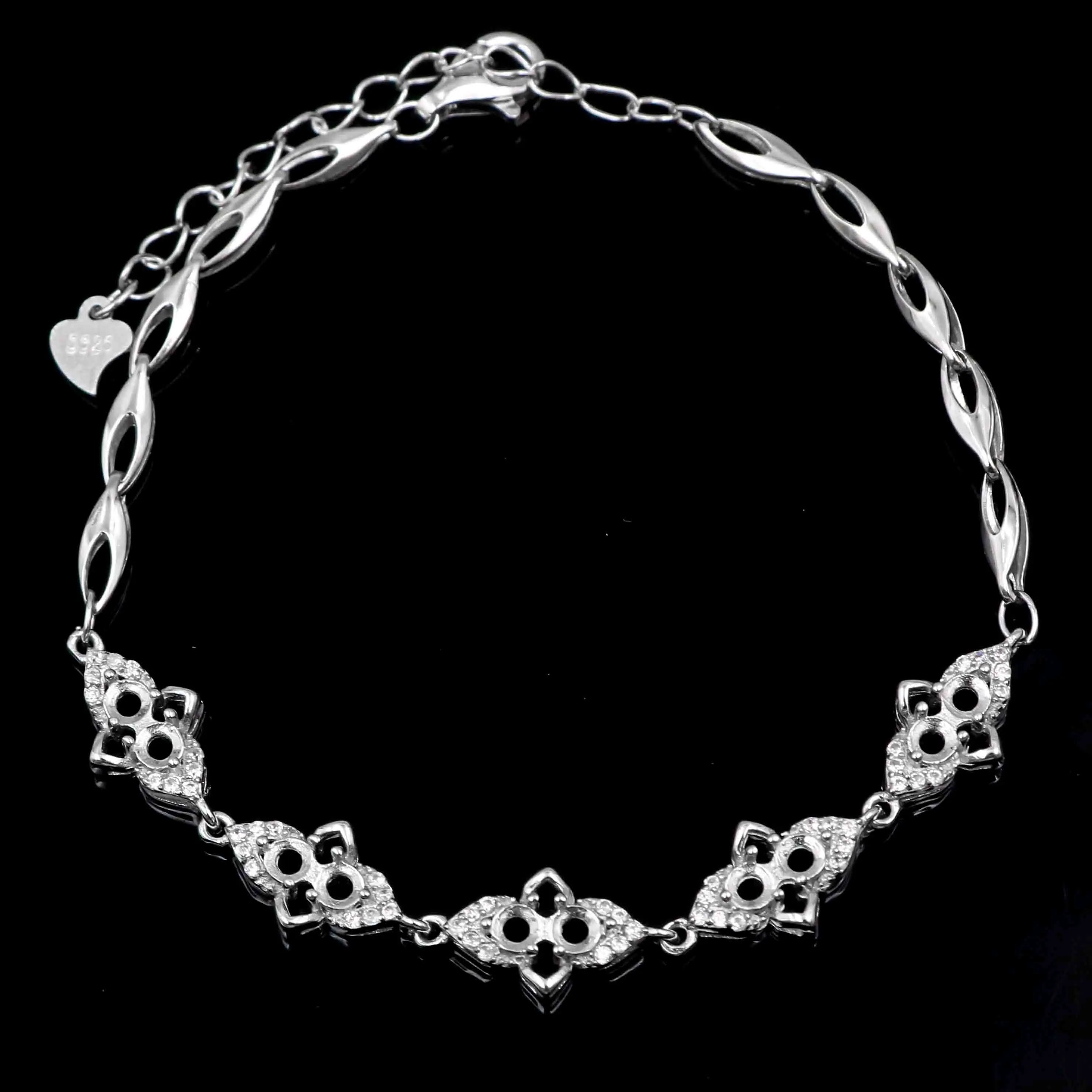 Sterling Silver 3*3mm Semi Mount Bracelet Empty Support Blank Claw Setting S925 Mountain Base Without Center Stone for Inlay DIY