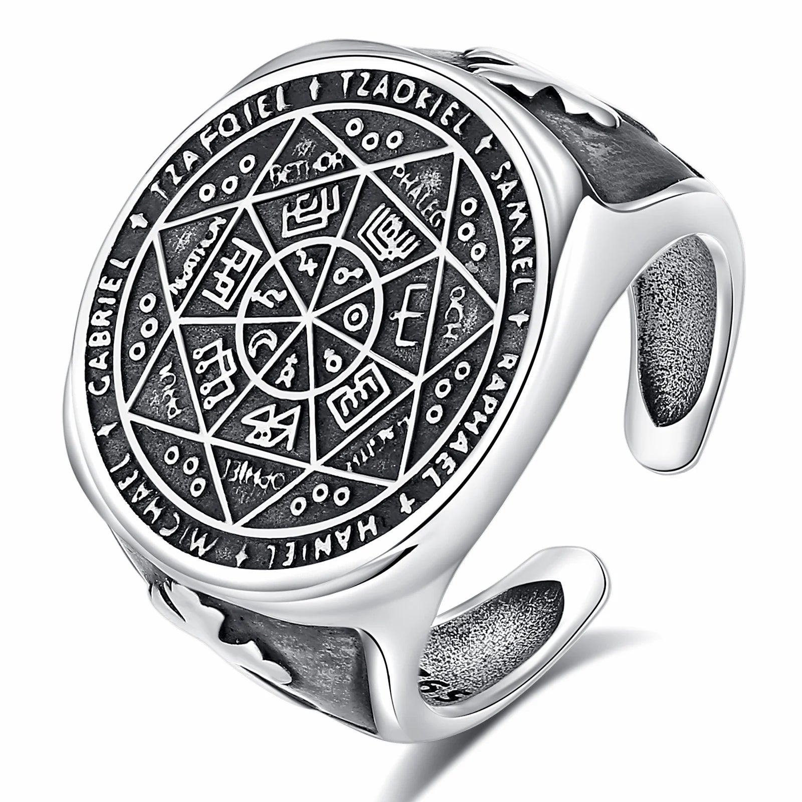 Mens Jewelry 925 Sterling Silver Tetragrammaton Powerful Amulet Seal of Seven Archangels King Solomon Statement Signet Ring