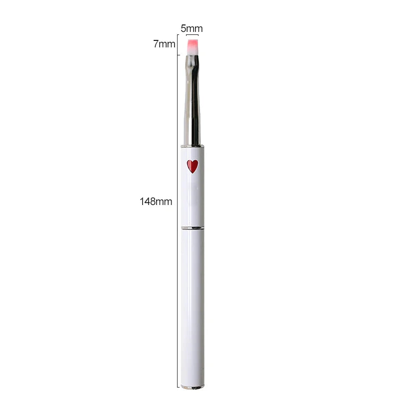 Socheal Custom Logo Heart-Shaped Metal Handle Nylon Hair Nail UV Flat Building Brush for Acrylic Nail Art Brush