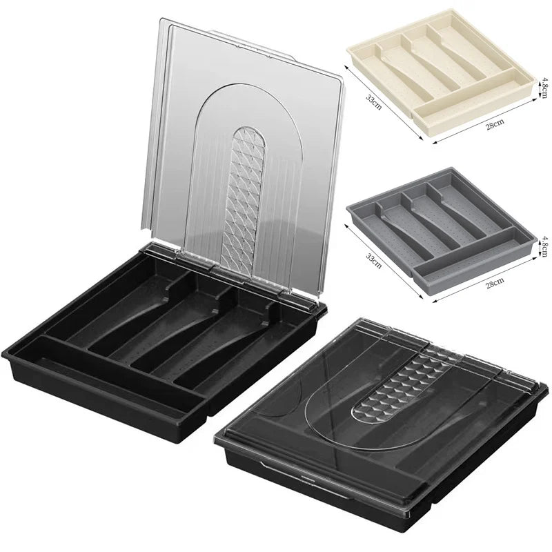 New Kitchen Utensils Cutlery Storage Box with Lid  Cutlery Tray Drawer Organizer with Compartments