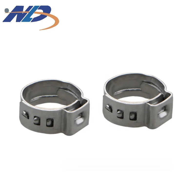 NLD Wholesale Vibration-Resistant SS304 5.3 - 6.5mm Stepless Single Ear Pipe One Ear Pinch Pex Clamps