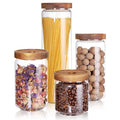 Ripple Ribbed Overnight Oats Oatmeal Kitchen Food Tea Coffee Bar Glass Storage Jar Bottles Jars Container Set with Bamboo Lid