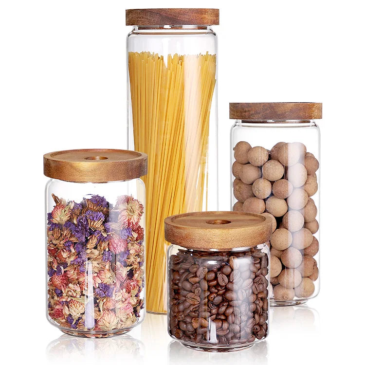 Ripple Ribbed Overnight Oats Oatmeal Kitchen Food Tea Coffee Bar Glass Storage Jar Bottles Jars Container Set with Bamboo Lid