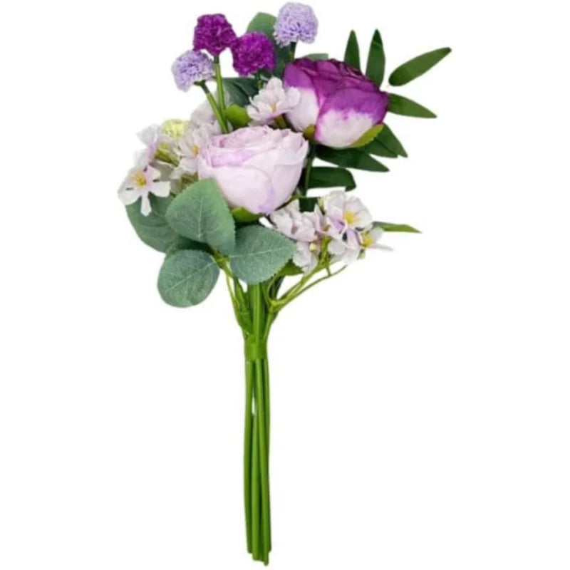 Artificial Rose Purple Flower Silk Fabric Floral Bouquet for Home Flower Arrangement Dining Table Wedding Party and Garden Decor