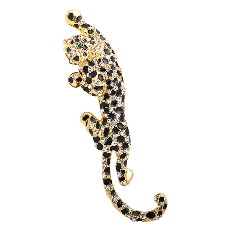 Rhinestone Big Climbing Leopard Brooch Pins for Women and Men Enamel Animal Brooches Winter Luxury Jewelry New Year Gift