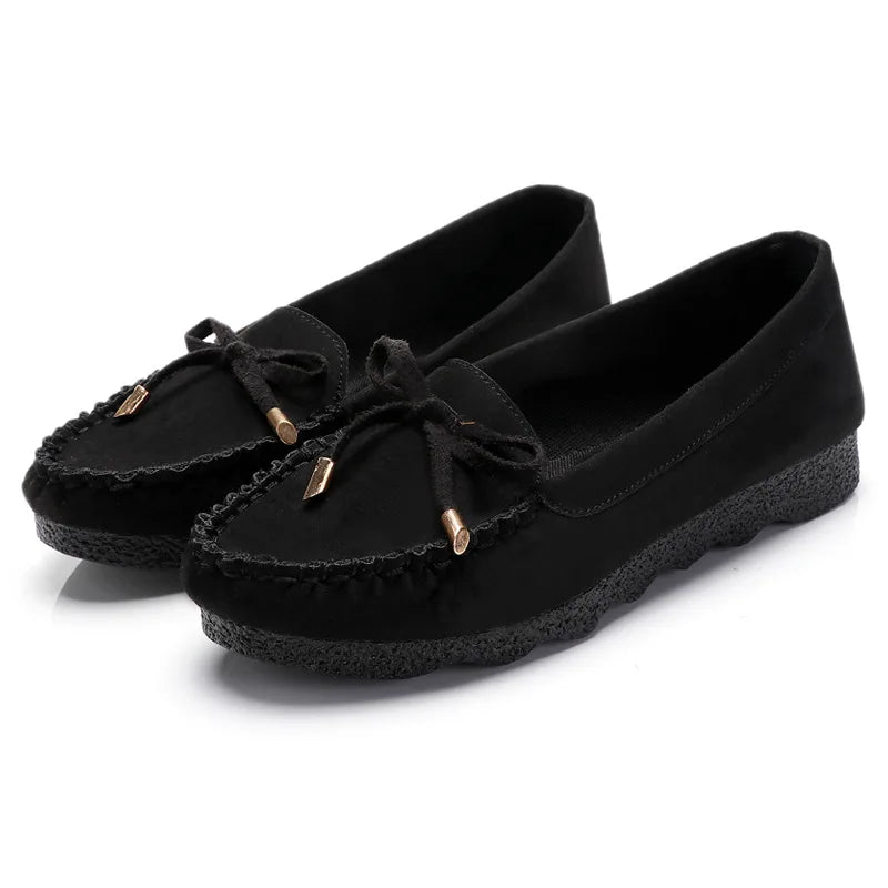 Women's Thick Bottom Stretch Sneakers Round Toe Bow One Stirrup Ladies's Casual Shoes Lightweight Breathable Women's Flats
