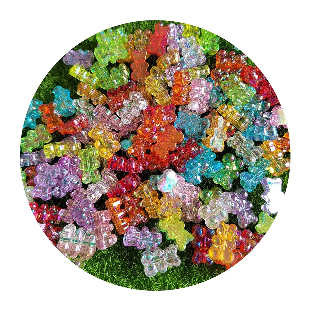 100Pcs Clear AB Acrylic Gummy Bear Beads Mixed Color Candy Bear Loose Spacer Beads Bulk for Bracelet Necklace Jewelry Making
