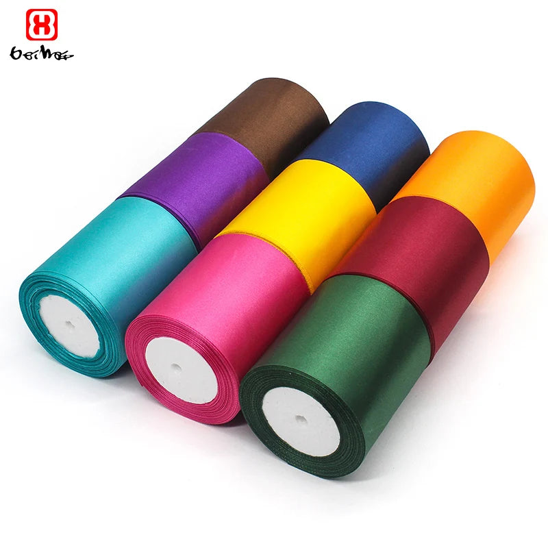 Factory Wholesale  100 mm Wide 25 Yards   Polyester  Single Face Satin Ribbon Roll for Wrapping