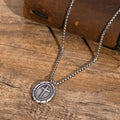 High Quality Punk Geometric Cross Oval Pendant Long Link Chain Necklace Antique Silver Stainless Steel Religious Jewelry for Men