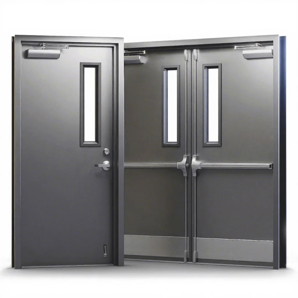 China Top Project Manufacturer Custom Double Steel Fire-proof Door Fire Rated Steel Door With Glass Insert Steel Fire Door