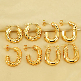 2024 Fashion Designer Stainless Steel Chunky Hoop Earrings 18K Gold Plated Women's Drop Jewelry