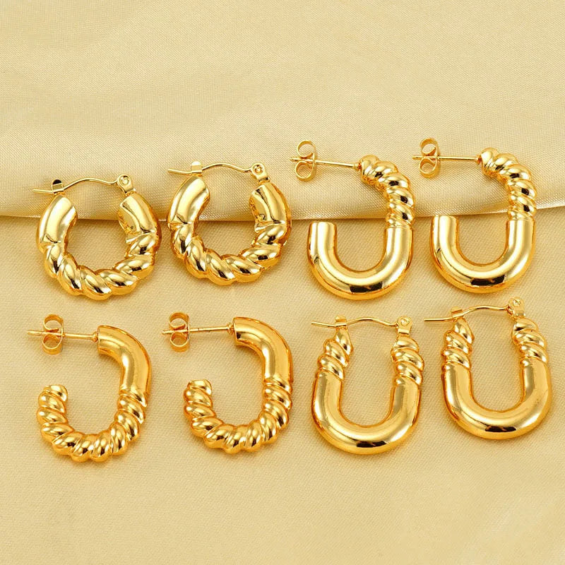 2024 Fashion Designer Stainless Steel Chunky Hoop Earrings 18K Gold Plated Women's Drop Jewelry