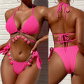 2024 Women's New European and American Tassel Strap Fashion Bikini Three Point Split Swimsuit