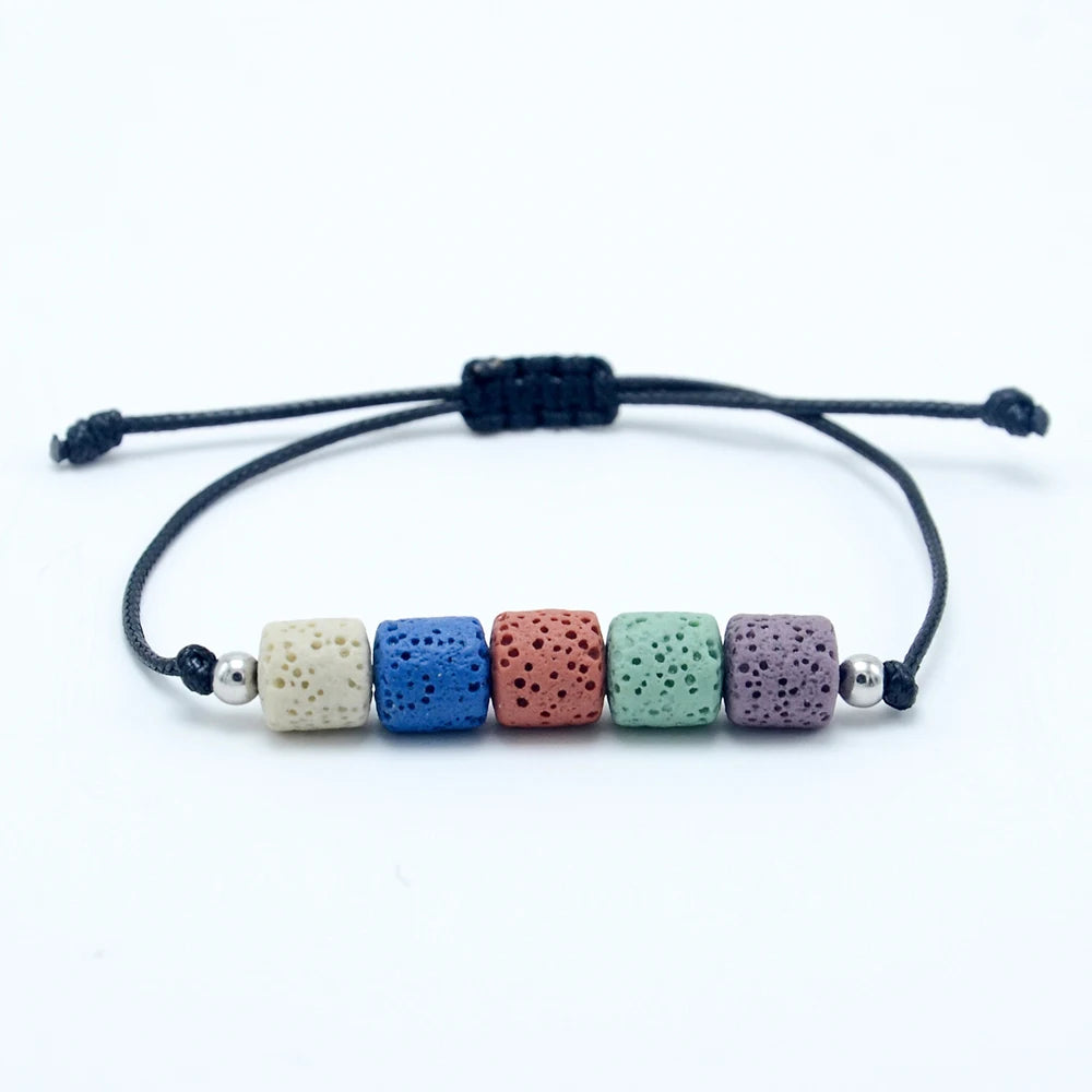 Natural Stone Beads Bracelet Essential Oil Perfume Diffuser Adjustable Mixed Color Lava Volcanic Beaded Bracelet