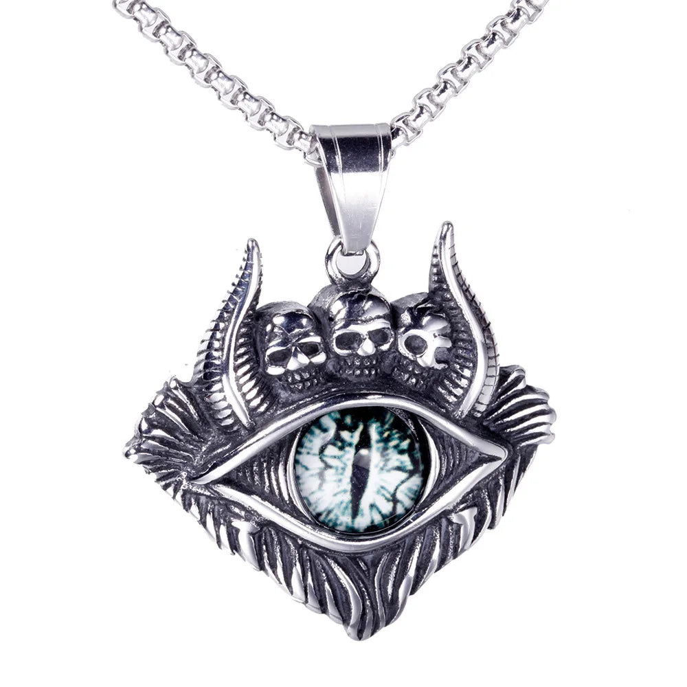 Irregularities Titanium Steel Men Colorful Eye of Devil Stainless Steel Pendant Necklace