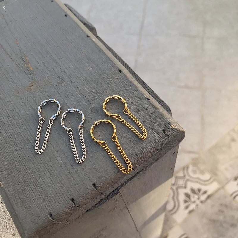 Women Jewelry Hypoallergenic Stainless Steel Earrings Without Ear Hole Clip on Earrings Chain Hollow Ear Cuff Earrings