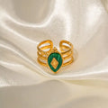 Fashion Jewelry Rings 18K Gold Plated Stainless Steel Natural Malachite Stones Rings Jewelry Women YRS088