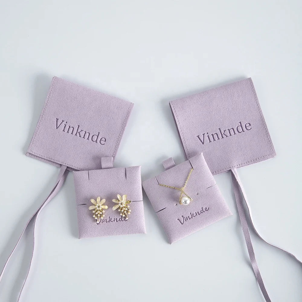 8x8 Violet Custom Jewelry Packaging Microfiber Pouch Bags with Debossed Logo Print Personalized Ring Brooch Pouches Bulk