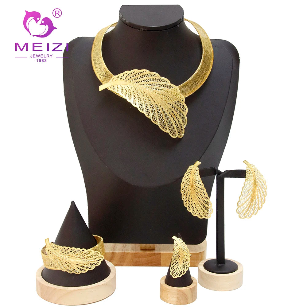 MEIZI JEWELRY Elegant Luxury Dubai Gold Jewelry Set Ladies Exquisite Banquet Dating Wedding Jewelry Set