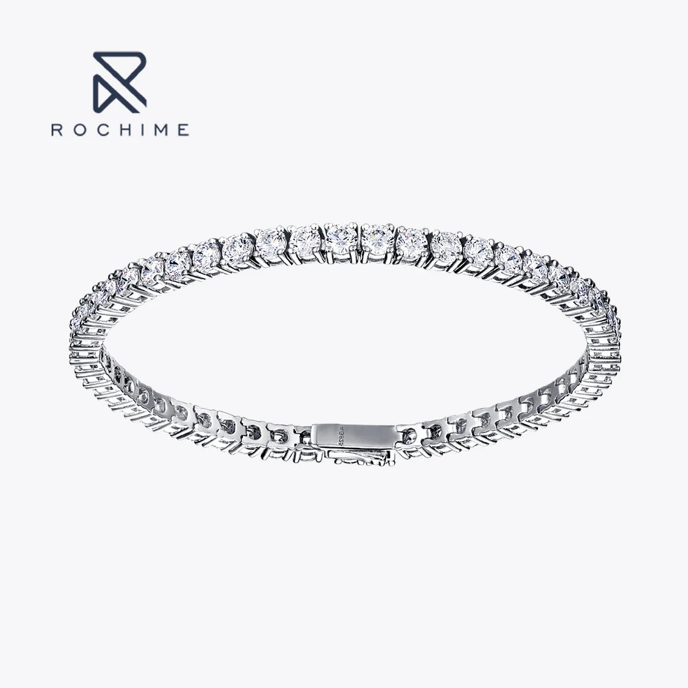 Rochime Fashion Super Shiny Silver Rhodium Plated Cubic Zirconia Tennis Bracelet Ladies Engraveable  Fine Jewelry  Bracelet
