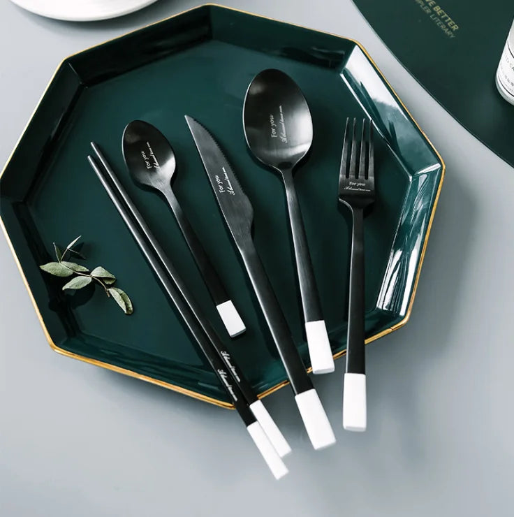 Wholesale Restaurant Cutlery Black Cutlery Set 18/10 Stainless Steel Flatware for Wedding