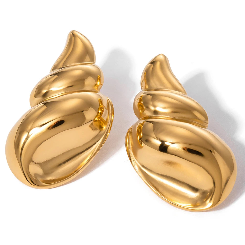 Smooth Stainless Steel Ocean Series Conch Jewelry 18K Gold Plated Ice Cream Shaped Stud Earrings for Women